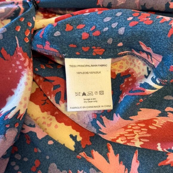 Vanessa Bruno Navy Blue Multi-Color Floral Print V-Neck Dress - Picture 3 of 6